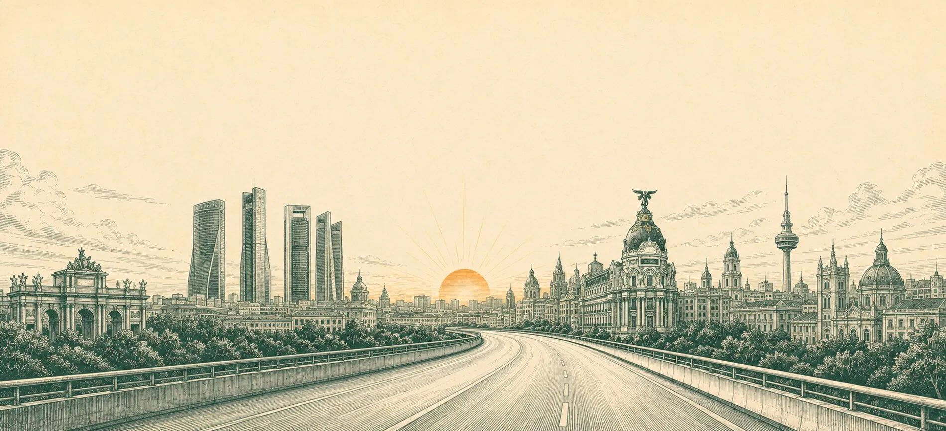 Amanecer sobre la ciudad de Madrid