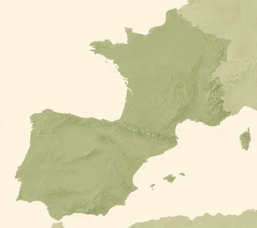 Mapa en relieve del recorrido por Francia