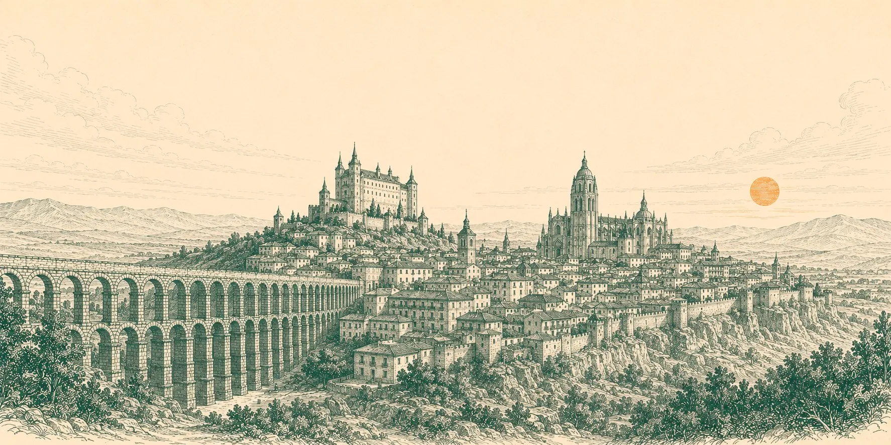 View of Segovia with its Roman aqueduct